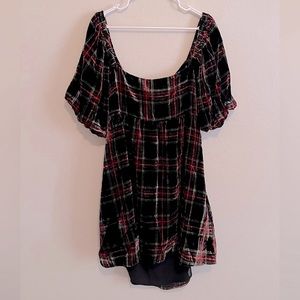 NWT Francesca’s Holiday Plaid Velvet Mini Dress, XL